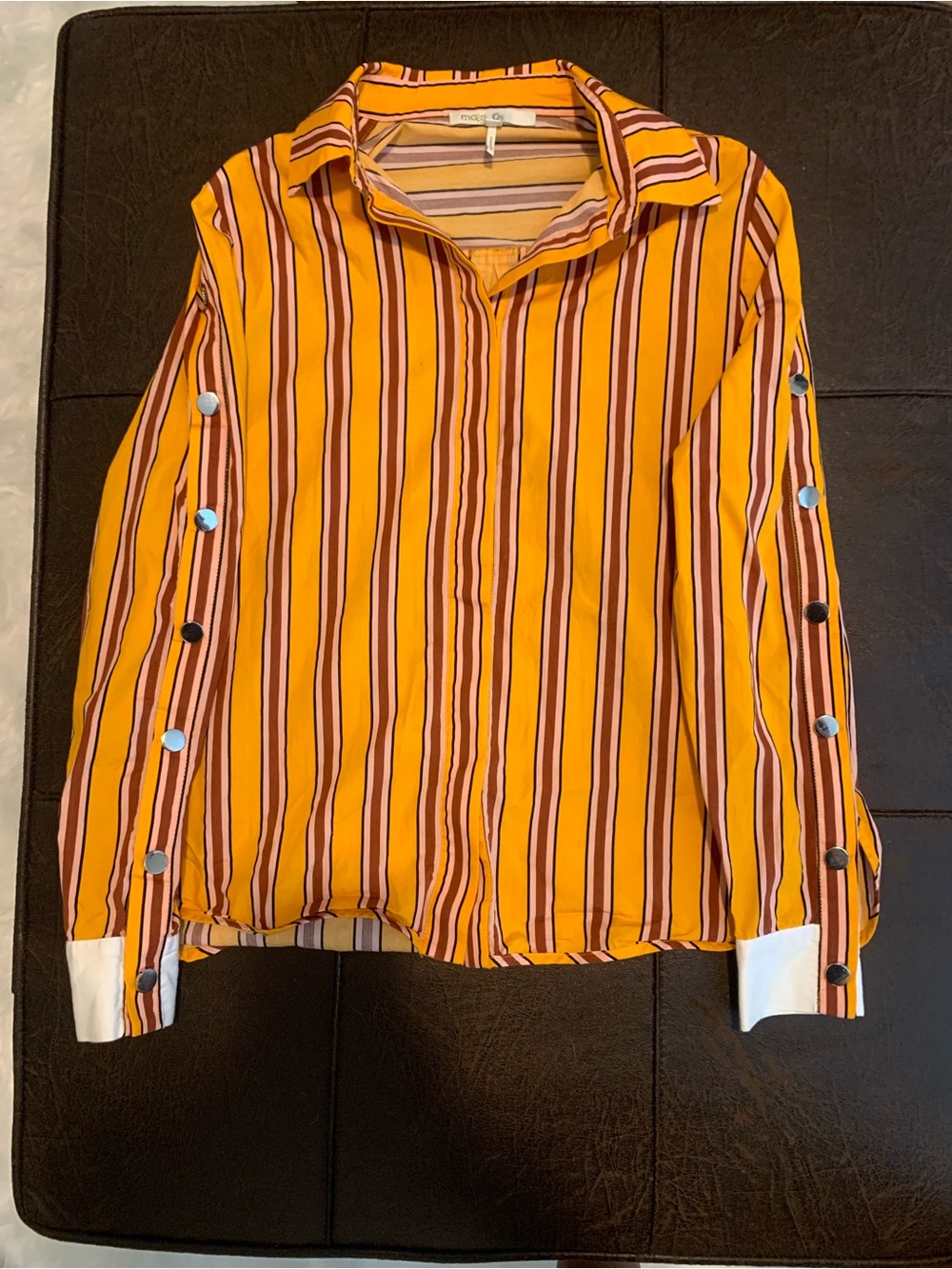 Maje Yellow and Brown Striped Button-Down Shirt
